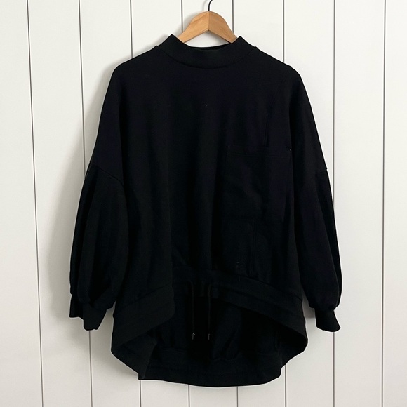 Nap Loungewear Drawstring Hem Cotton Sweatshirt Black - Picture 4 of 6